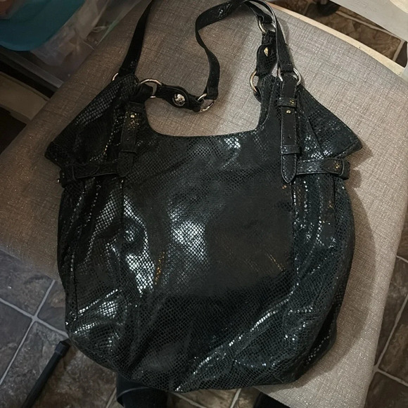 Elliott Lucca Galera‎ Black Embossed Patent Leather/Suede Hobo Bag - Picture 2 of 3